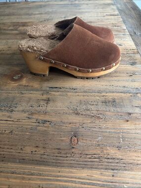 Women’s Rag & Co Sherpa lined Fur-Brown Clog Mules